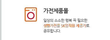 가전제품몰. 일상의 소소한 행복 꼭 필요한 생활가전을 SK임직원 제공가로 공유합니다.